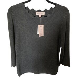 Philosophy Womens 3/4 Sleeve Dark Gray Waved Cut Sweater NWT Medium
